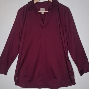 Chico's Pullover Tunic Top Side Button Detail Burgundy Business-Casual Chico's 2